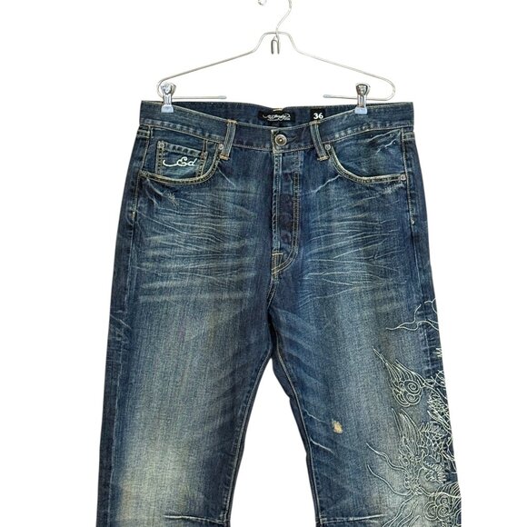 Ed Hardy by Christian Audigier Men's Dragon Embroidered Jean Blue Size 36 x 32 N - Picture 3 of 13